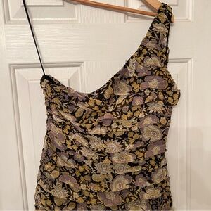 Zara One Shoulder Dress - Black, Purple, Gold Floral